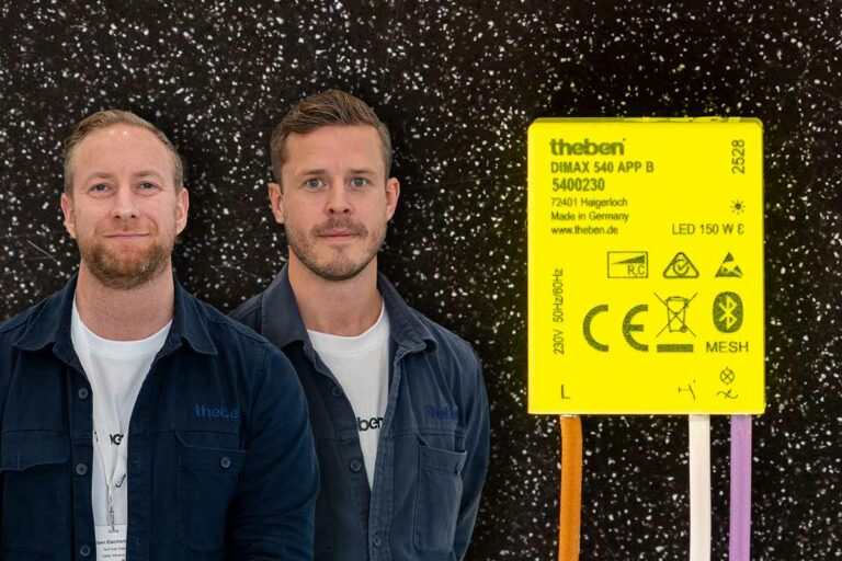 Oskar Mellanmyr, säljare och Stefan Andrén, Sverigechef, båda på Theben och företagets nya appstyrda dosdimmer.
