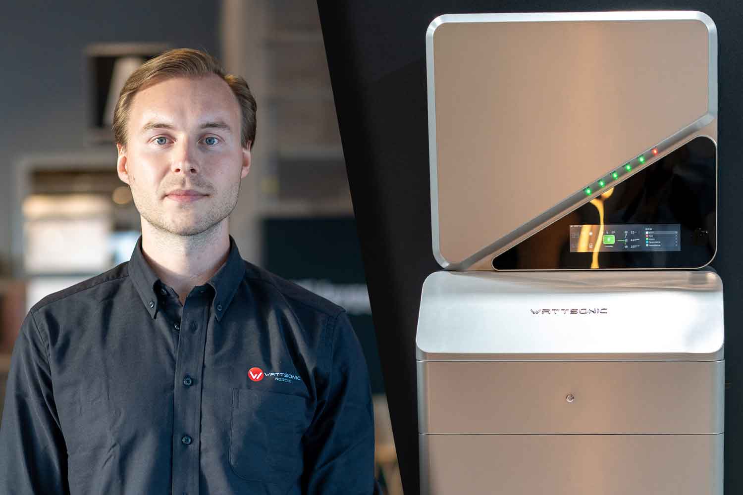 Felix Johansson, COO på Wattsonic Nordic som säljer batterier med UPS-funktion som kan driva en hel villa.