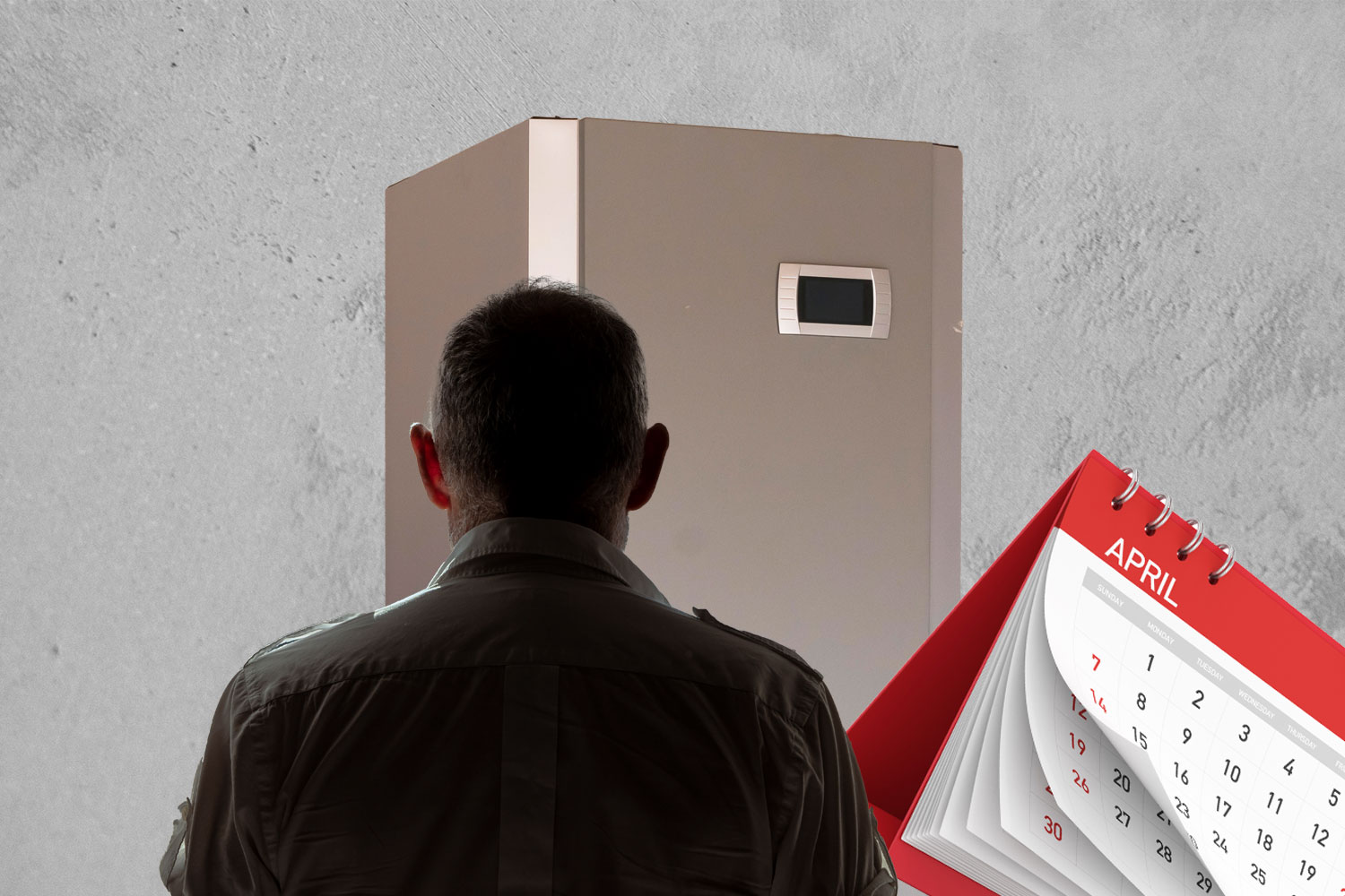 Värmepump, almanacka man bakifrån