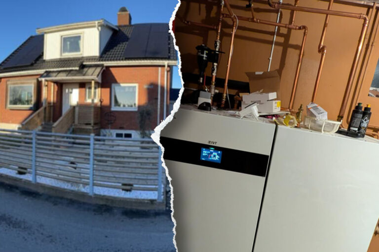 Paret som bor i huset på bilden var inte nöjda med sin gamla pump, en IVT Geo 606 på 6 kW, de upplevde den som underdimensionerad.