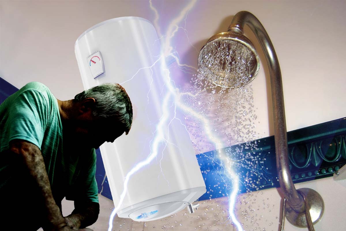 Duschen blev strömförande av felaktig installation av varmvattenberedare